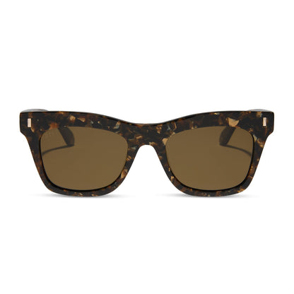 diff eyewear featuring the bradley cat eye sunglasses with a glitter tortoise frame and brown polarized lenses front view