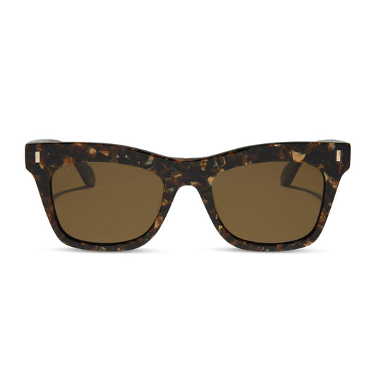 diff eyewear featuring the bradley cat eye sunglasses with a glitter tortoise frame and brown polarized lenses front view