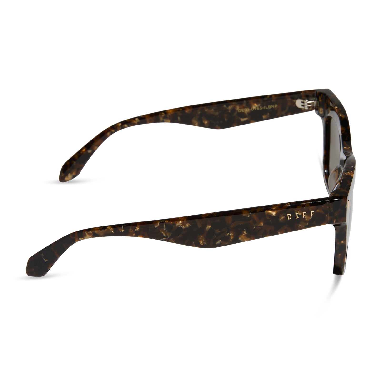 diff eyewear featuring the bradley cat eye sunglasses with a glitter tortoise frame and brown polarized lenses side view