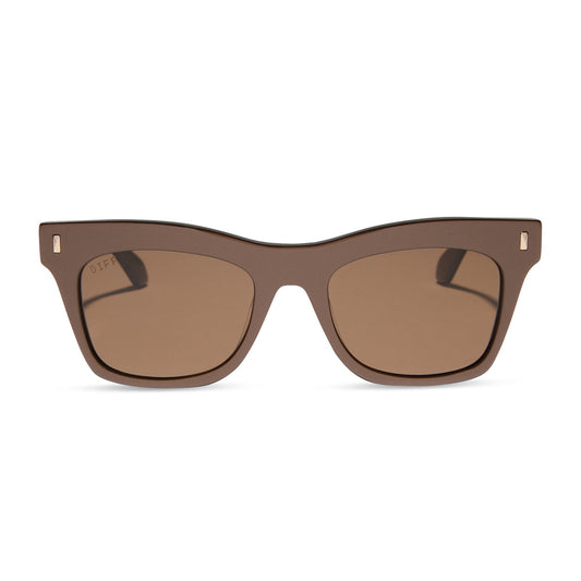 diff eyewear featuring the bradley cat eye sunglasses with a moscow mule frame and brown lenses front view