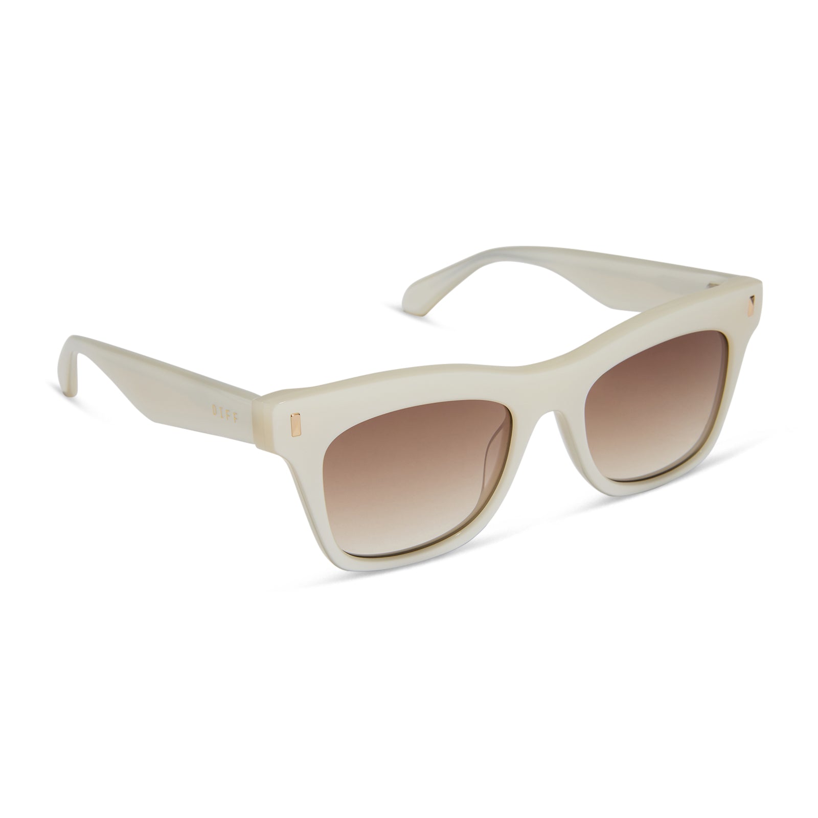 diff eyewear wholesale bradley cat eye sunglasses with a cream frame and brown lenses angled view