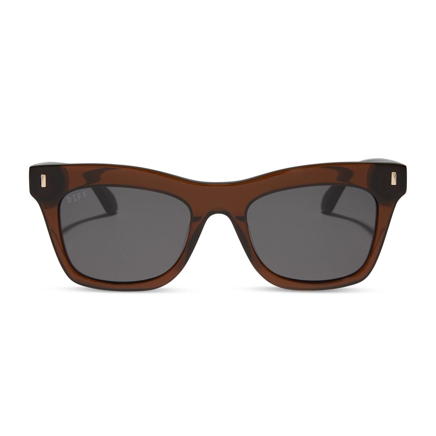 diff eyewear featuring the bradley cat eye sunglasses with a whiskey brown frame and grey lenses front view