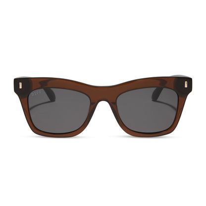 diff eyewear featuring the bradley cat eye sunglasses with a whiskey brown frame and grey lenses front view