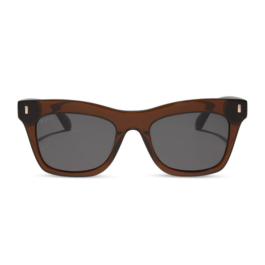diff eyewear featuring the bradley cat eye sunglasses with a whiskey brown frame and grey lenses front view