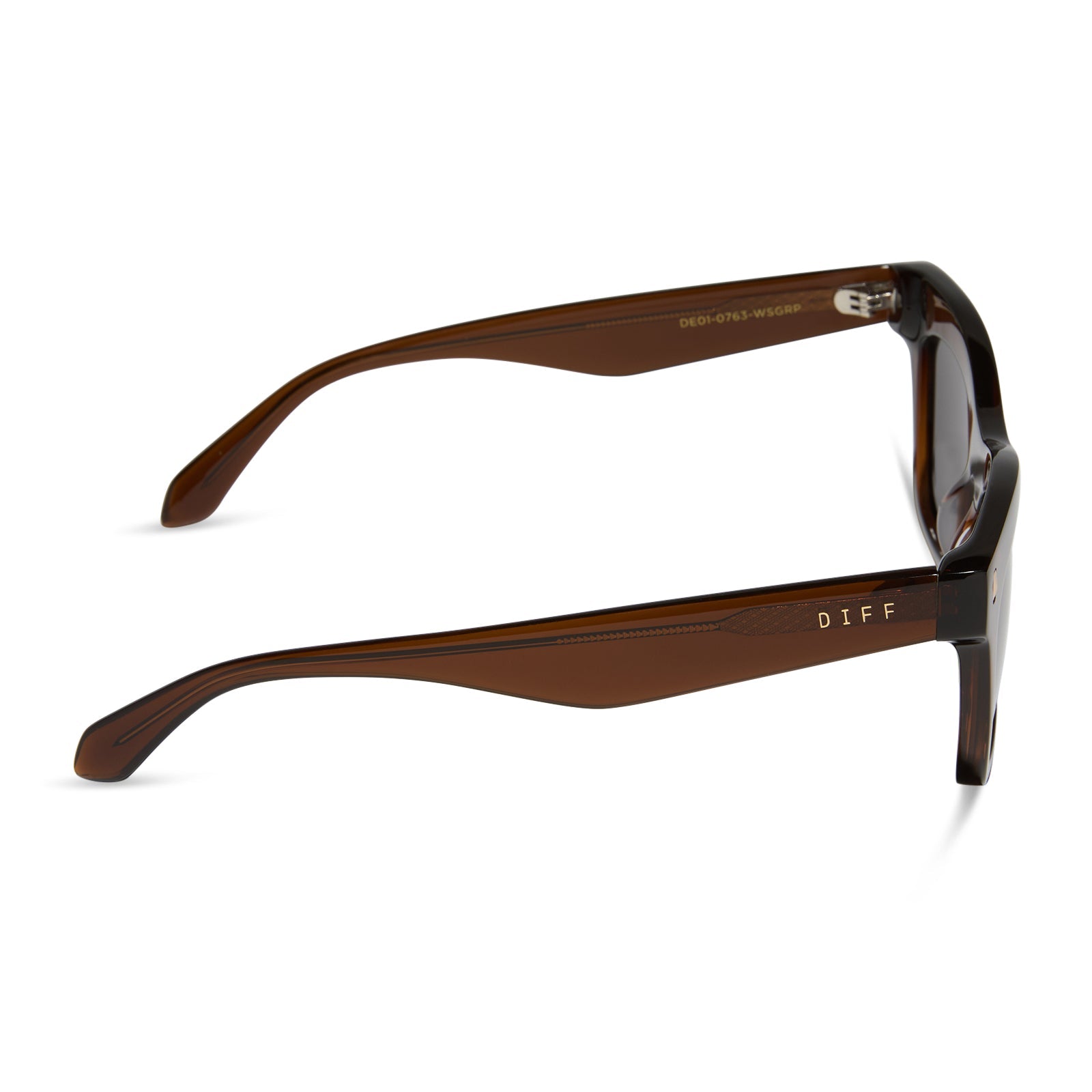 diff eyewear featuring the bradley cat eye sunglasses with a whiskey frame and grey lenses side view