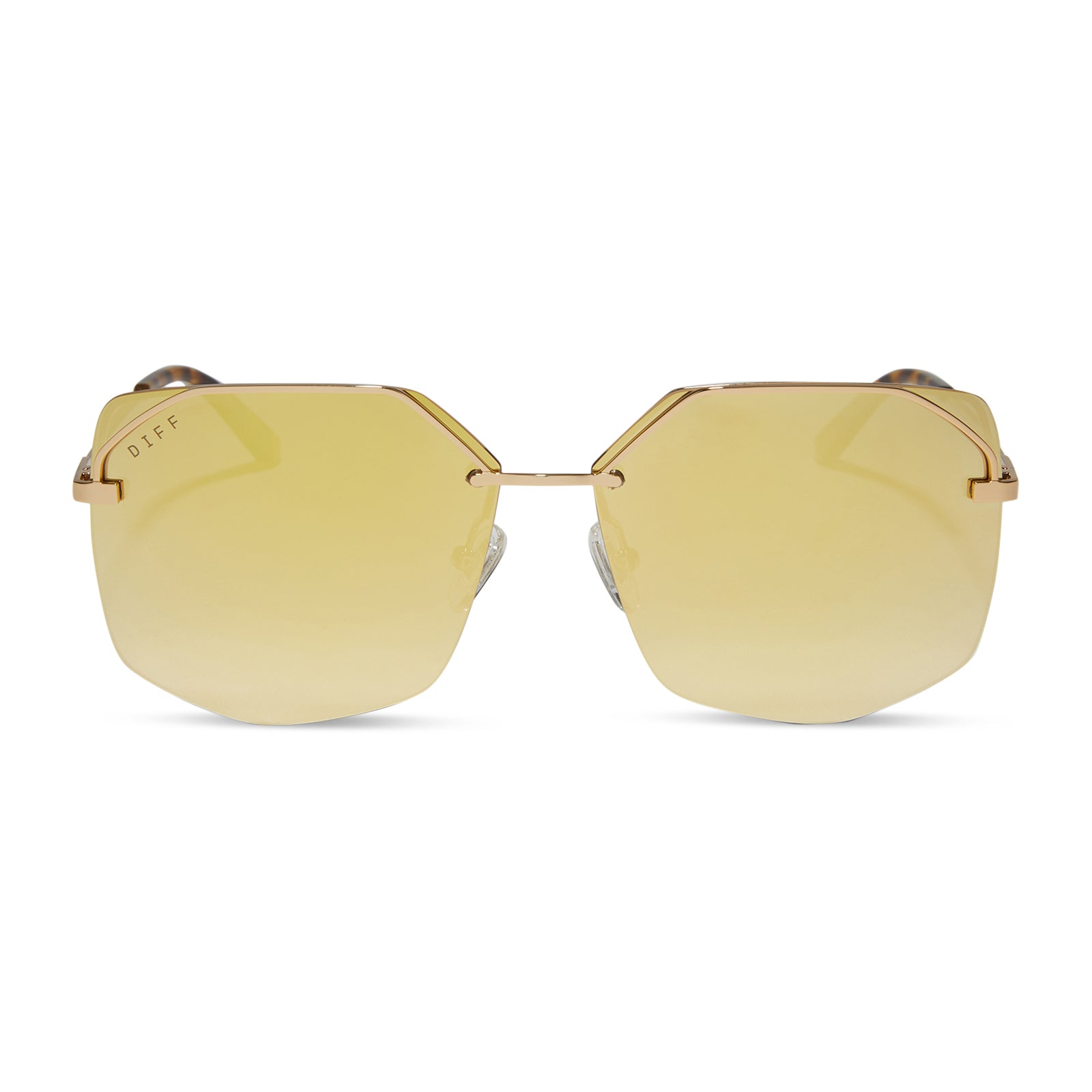 diff eyewear bree oversized square sunglasses with a macchiato gold metal frame and brilliant gold mirror polarized lenses front view