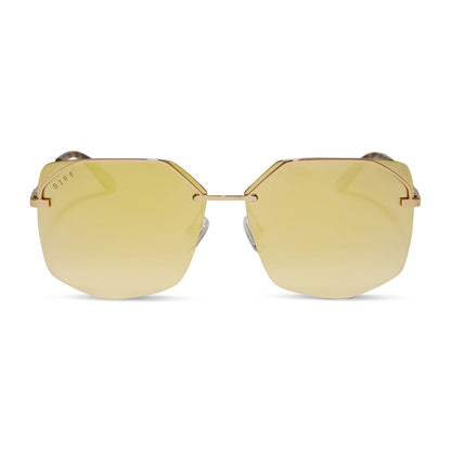 diff eyewear bree oversized square sunglasses with a macchiato gold metal frame and brilliant gold mirror polarized lenses front view