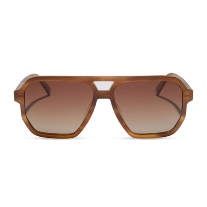 diff eyewear featuring the cameron navigator sunglasses with a tawny brown tortoise frame and brown gradient polarized lenses front view