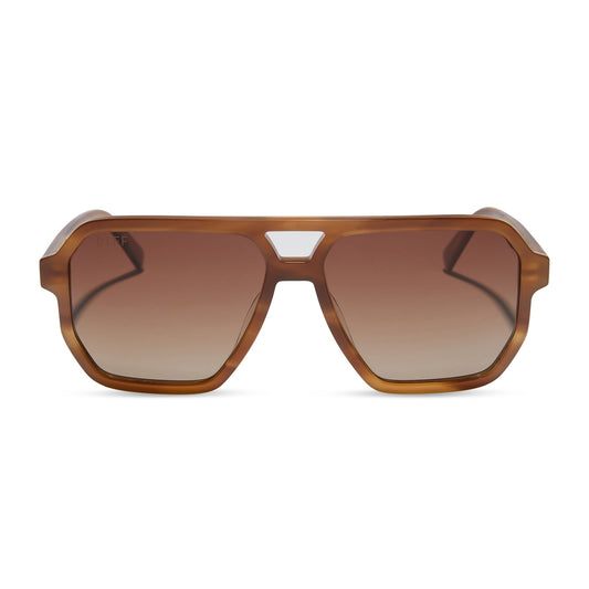 diff eyewear featuring the cameron navigator sunglasses with a tawny brown tortoise frame and brown gradient polarized lenses front view