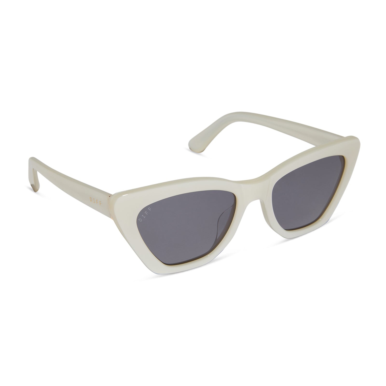 diff eyewear wholesale camila cat eye sunglasses with a cream frame and grey lenses angled view