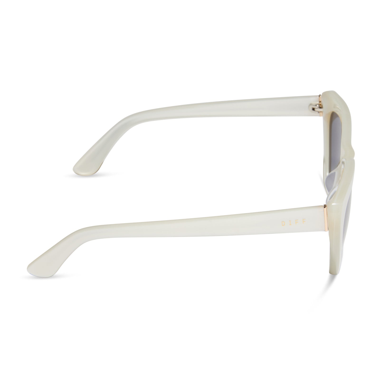 diff eyewear wholesale camila cat eye sunglasses with a cream frame and grey lenses side view