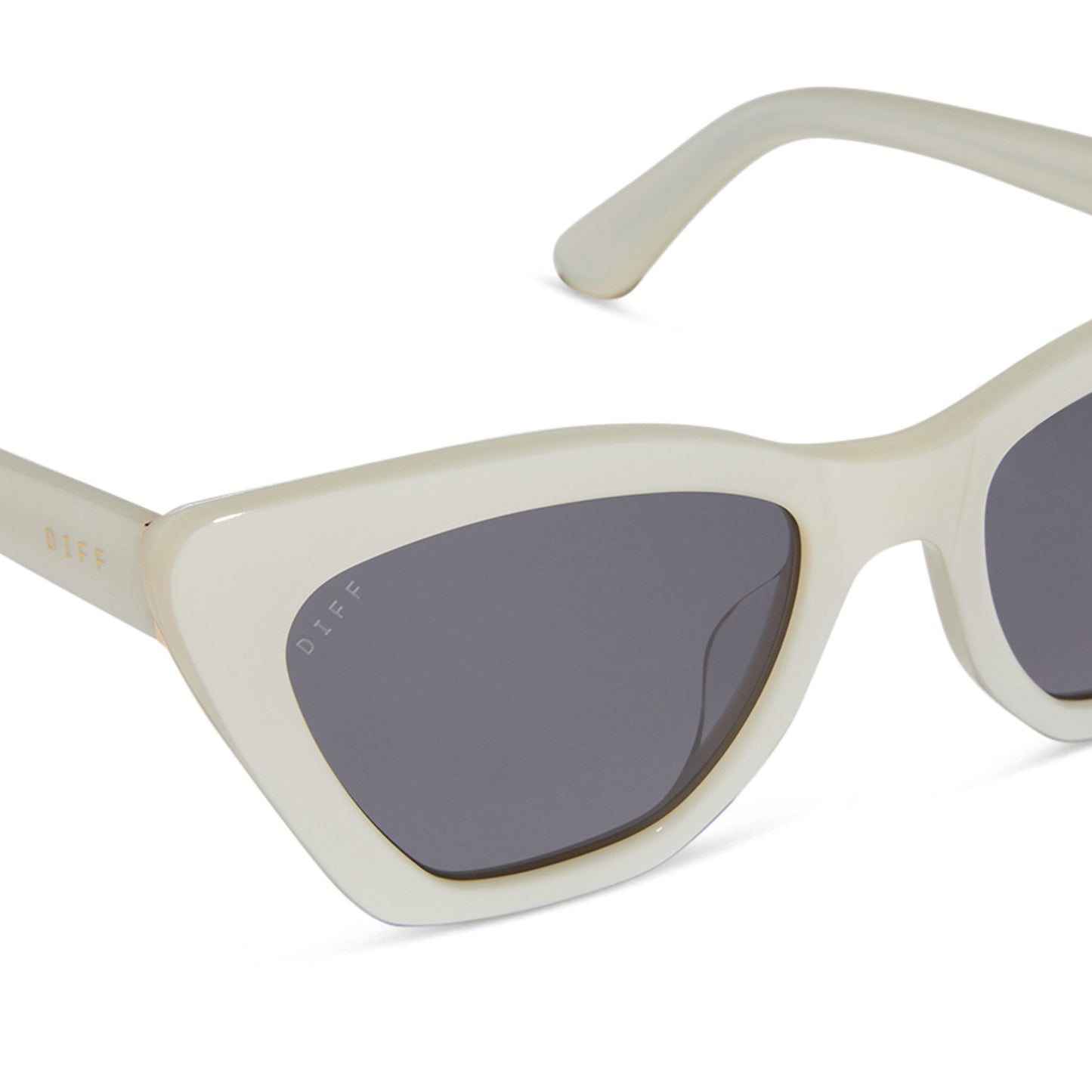 diff eyewear wholesale camila cat eye sunglasses with a cream frame and grey lenses detailed view