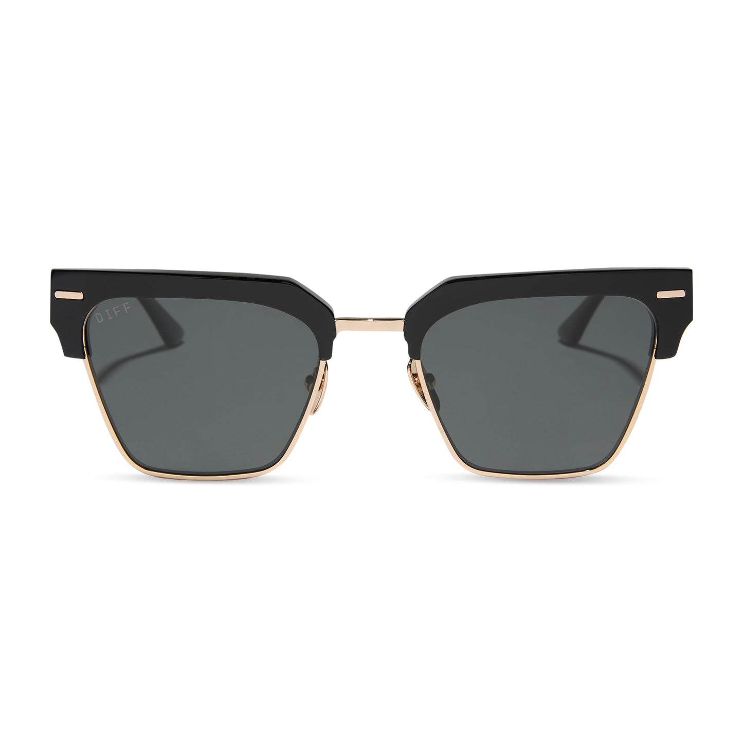 diff eyewear featuring the capri rectangle sunglasses with a black frame and grey polarized lenses front view