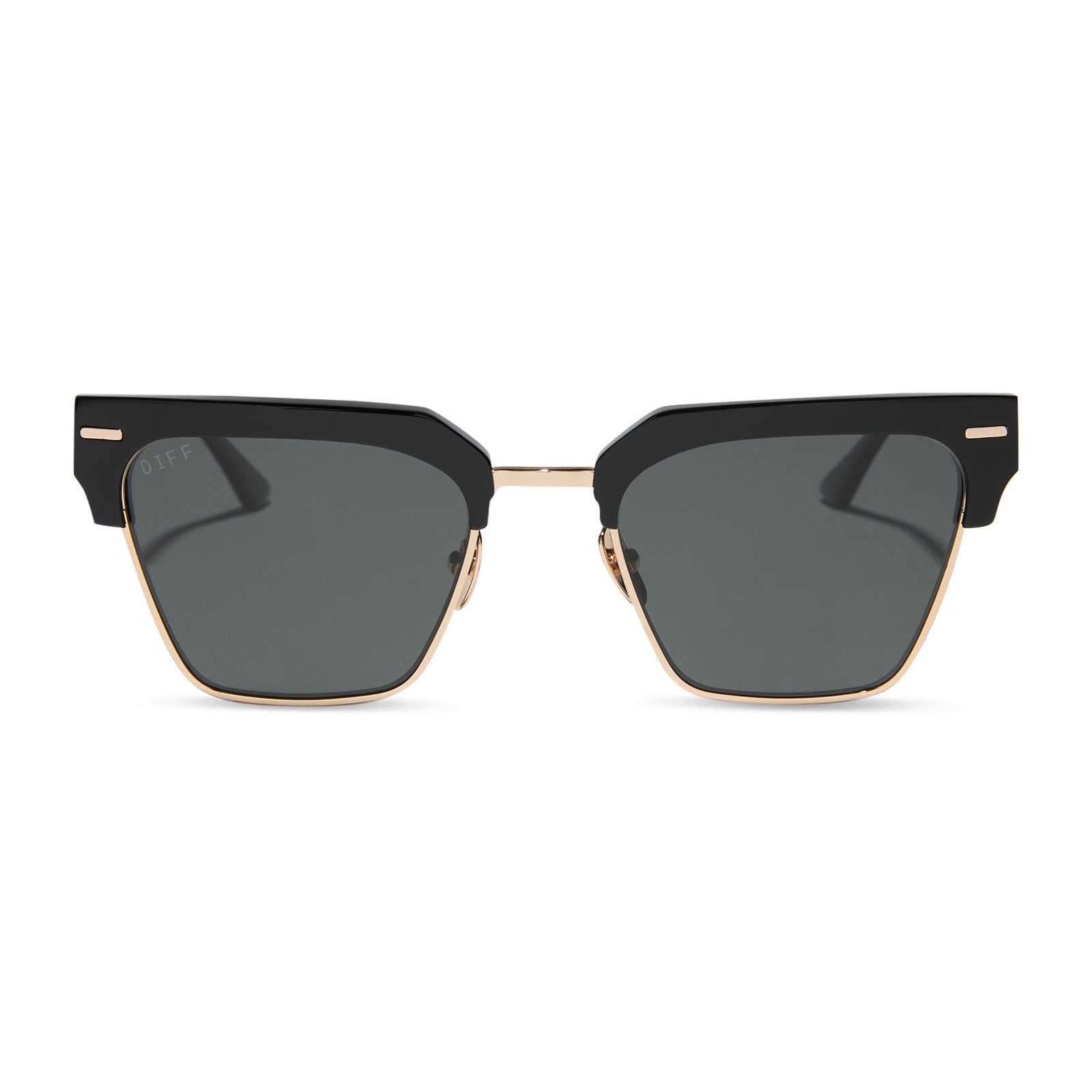 diff eyewear featuring the capri rectangle sunglasses with a black frame and grey polarized lenses front view