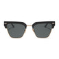 diff eyewear featuring the capri rectangle sunglasses with a black frame and grey polarized lenses front view