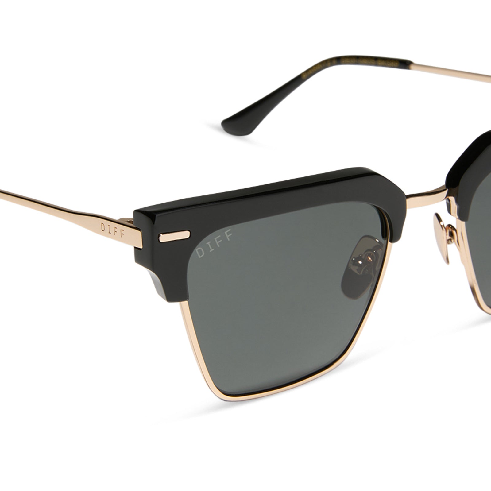 diff eyewear featuring the capri rectangle sunglasses with a black frame and grey polarized lenses detailed view