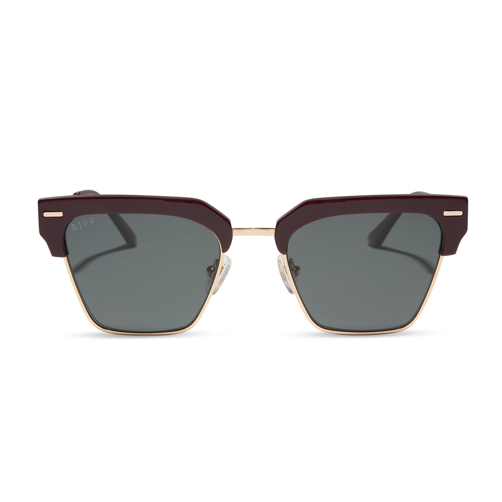 diff eyewear featuring the capri rectangle sunglasses with a dark cherry lacquer frame and grey polarized lenses front view