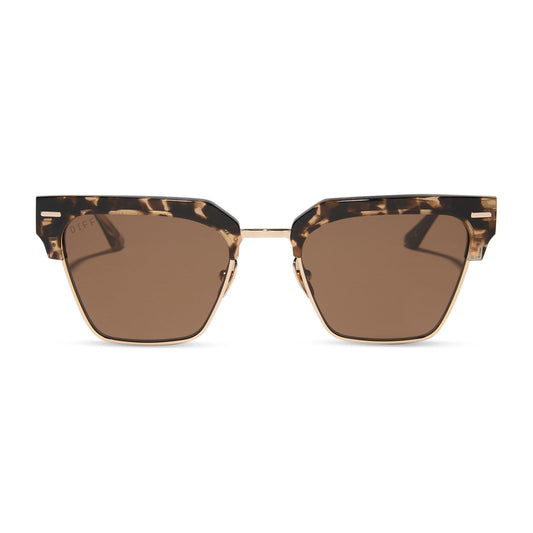 diff eyewear featuring the capri rectangle sunglasses with a espresso tort frame and brown lenses front view