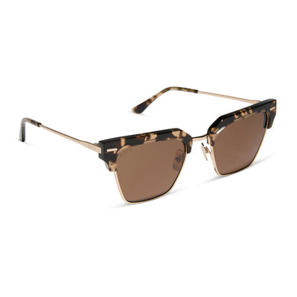 diff eyewear featuring the capri rectangle sunglasses with a espresso tort frame and brown lenses angled view