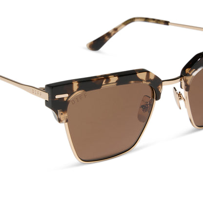 diff eyewear featuring the capri rectangle sunglasses with a espresso tort frame and brown lenses detailed view