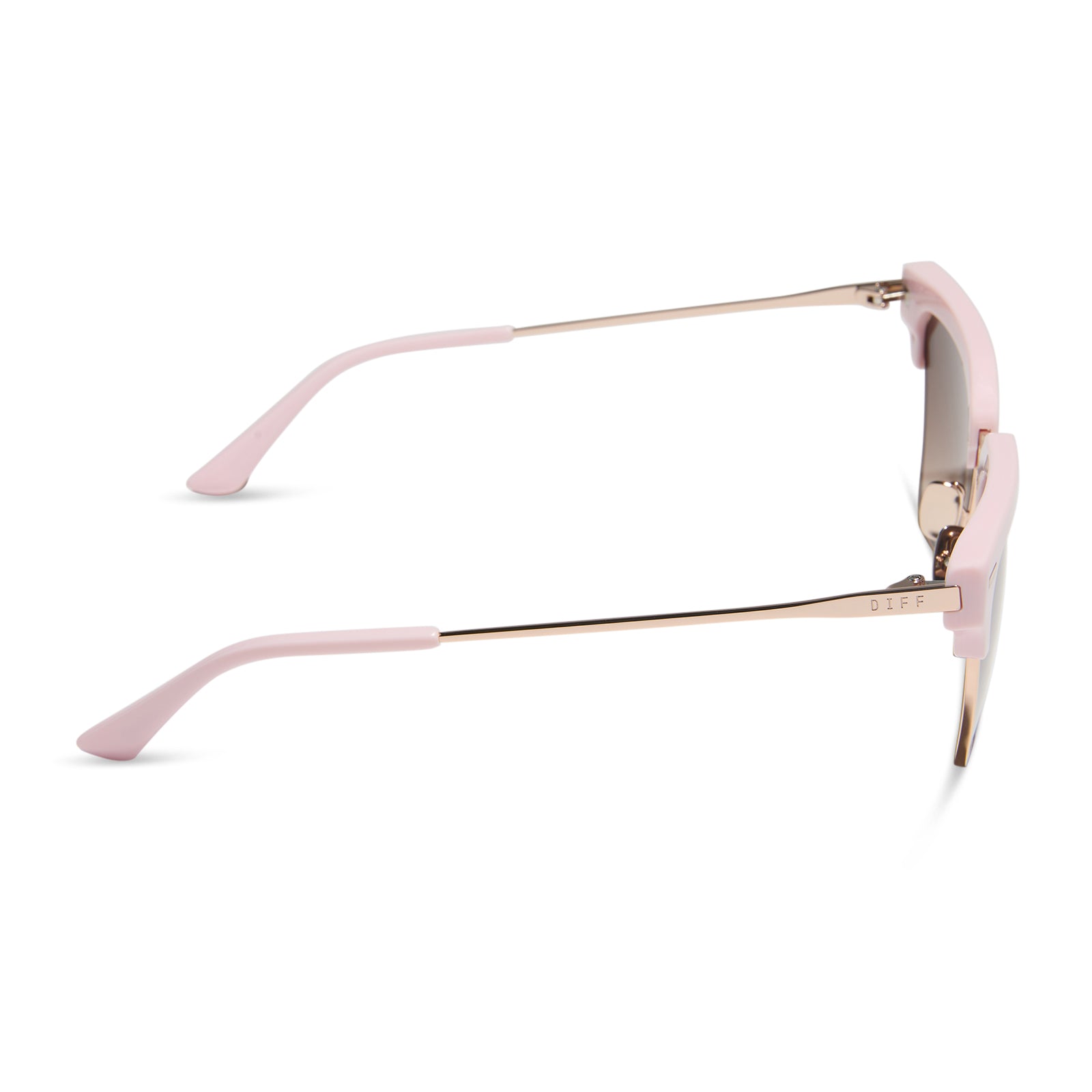 diff eyewear featuring the capri rectangle sunglasses with a powder pink with champagne frame and brown gradient lenses side view