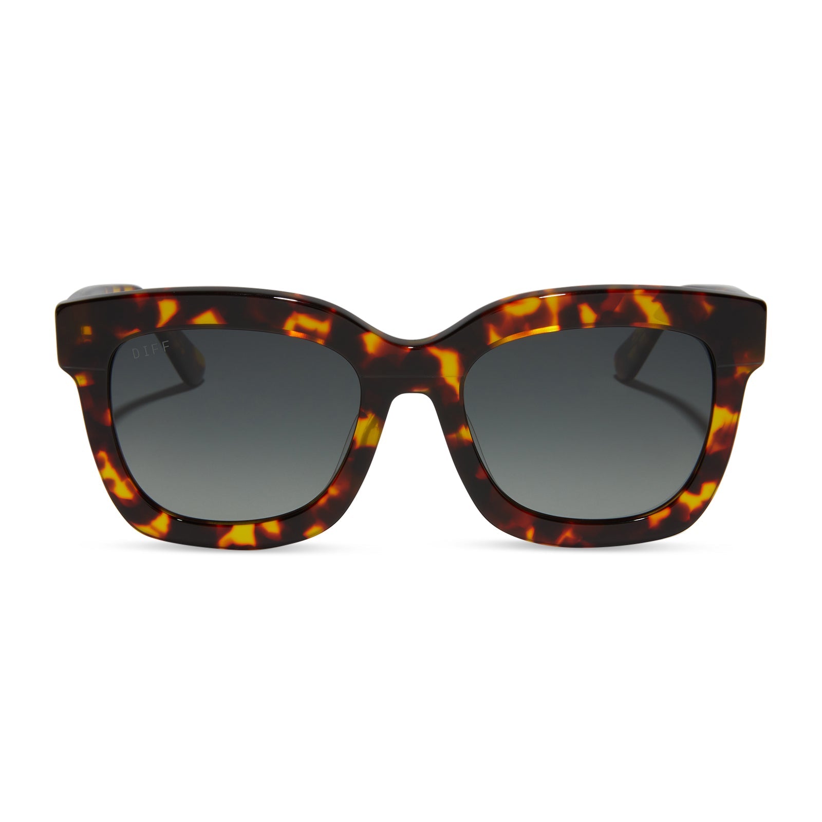 diff eyewear carson amber tortoise frame with  blue steel gradient polarized lens sunglasses front view