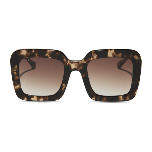 diff eyewear featuring the charise square sunglasses with a espresso tort frame and brown gradient lenses front view