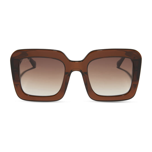 diff eyewear featuring the charise square sunglasses with a whiskey frame and brown gradient polarized lenses front view