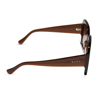 diff eyewear featuring the charise square sunglasses with a whiskey frame and brown gradient polarized lenses side view