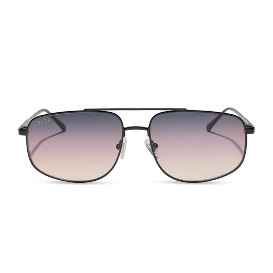 diff eyewear featuring the charley navigator sunglasses with a shiny black metal frame and twilight gradient lenses front view