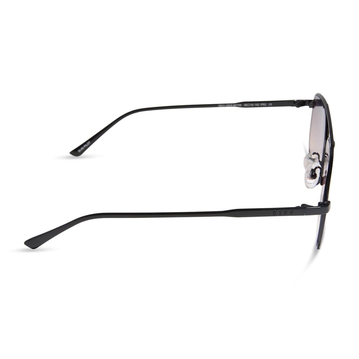 diff eyewear featuring the charley navigator sunglasses with a shiny black metal frame and twilight gradient lenses side view