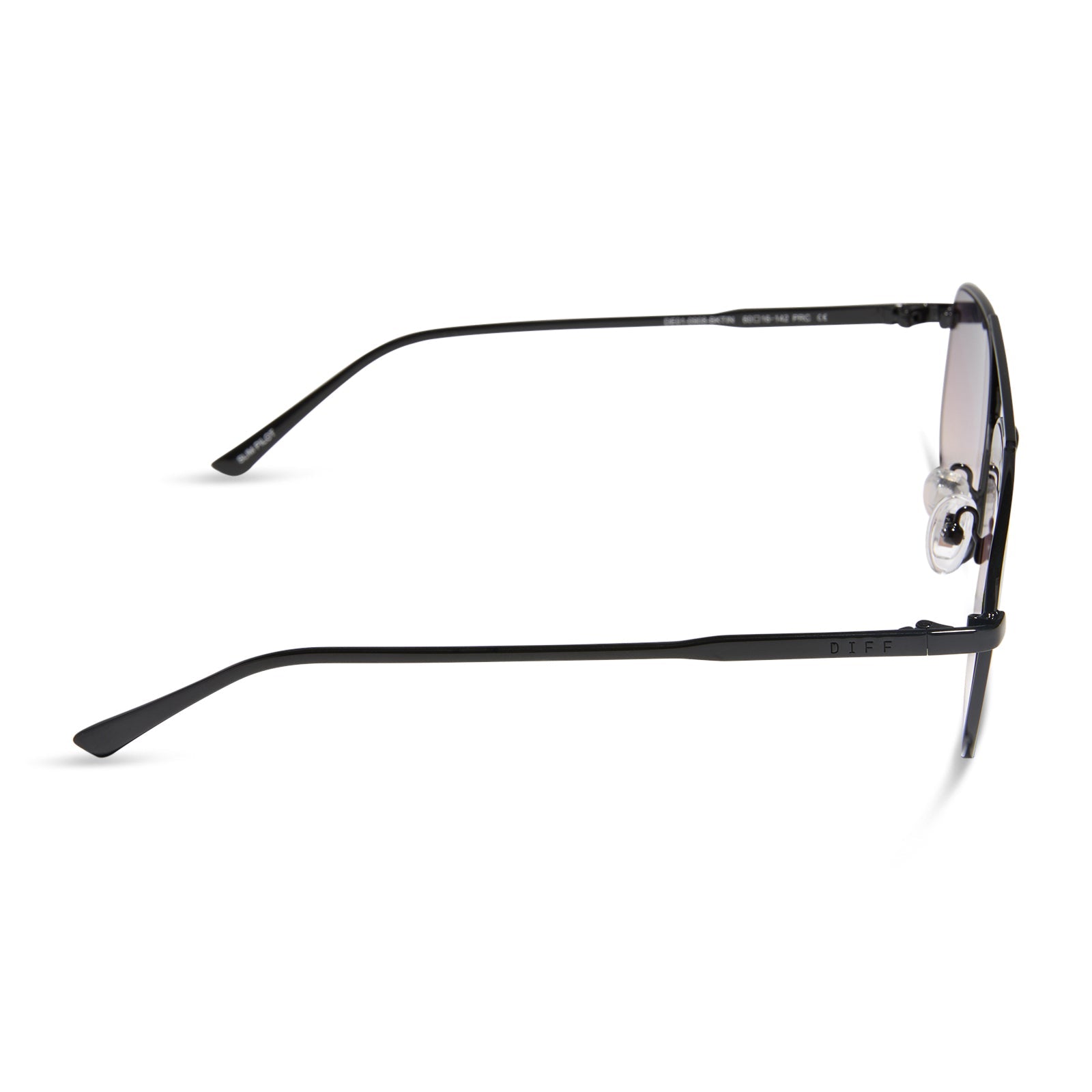 diff eyewear featuring the charley navigator sunglasses with a shiny black metal frame and twilight gradient lenses side view