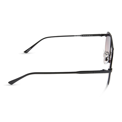 diff eyewear featuring the charley navigator sunglasses with a shiny black metal frame and twilight gradient lenses side view