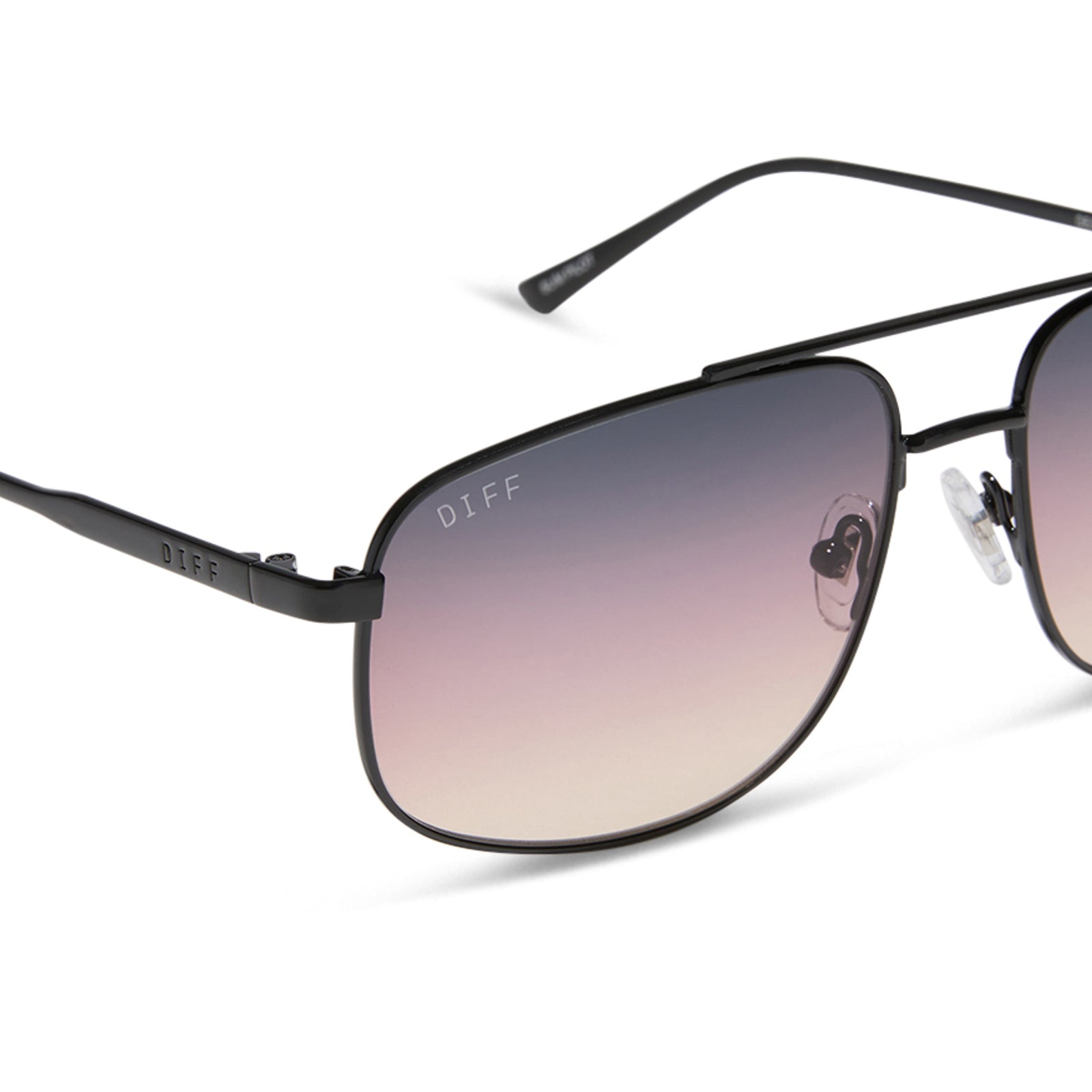 diff eyewear featuring the charley navigator sunglasses with a shiny black metal frame and twilight gradient lenses detailed view