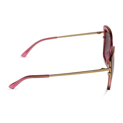 diff eyewear featuring the clarisse cateye sunglasses with a candy pink crystal frame and wine gradient lenses side view