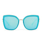 diff eyewear clarisse cat eye sunglasses with a turquoise ice crystal blue frame and gold metal legs and turquoise ice mirror lenses front view