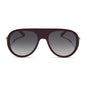 diff eyewear cleo oversized aviator sunglasses with a dark cherry lacquer red frame, gold temples and grey gradient polarized lenses front view