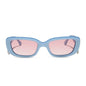 clueless x diff eyewear featuring the cher round sunglasses with a light blue frame and pink gradient lenses front view