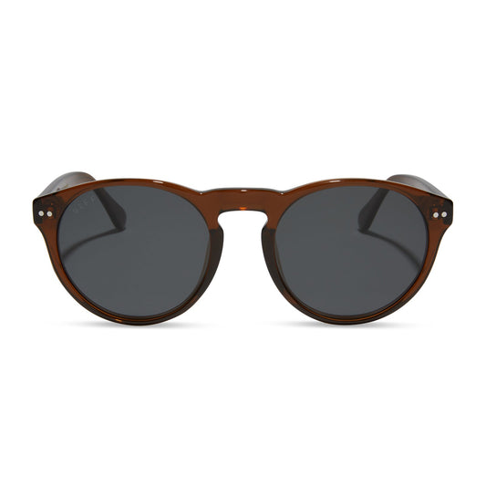 diff eyewear cody extra large round sunglasses in a brown crystal frame with grey polarized lens front view