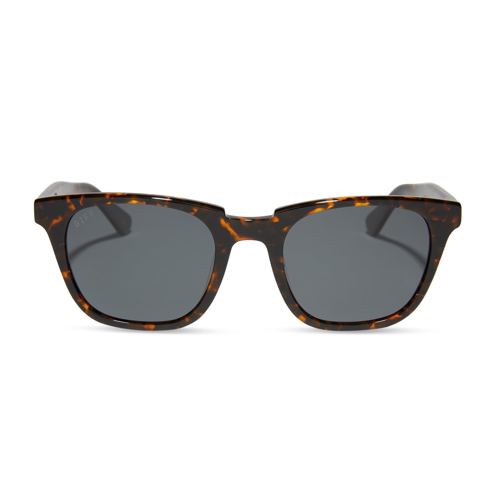 diff eyewear colton square sunglasses with a shadow frame and grey polarized lenses front view