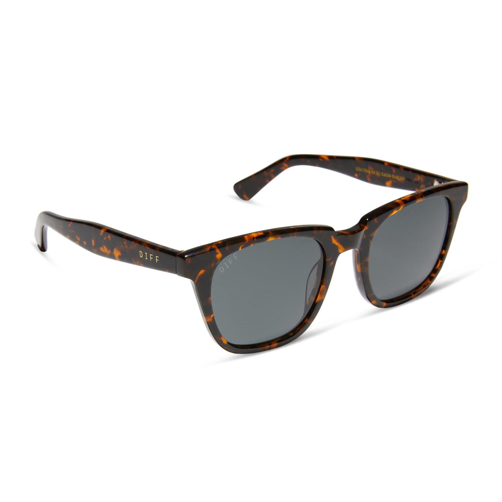 diff eyewear colton square sunglasses with a shadow frame and grey polarized lenses angled view