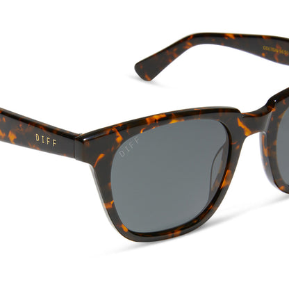 diff eyewear colton square sunglasses with a shadow frame and grey polarized lenses detailed view