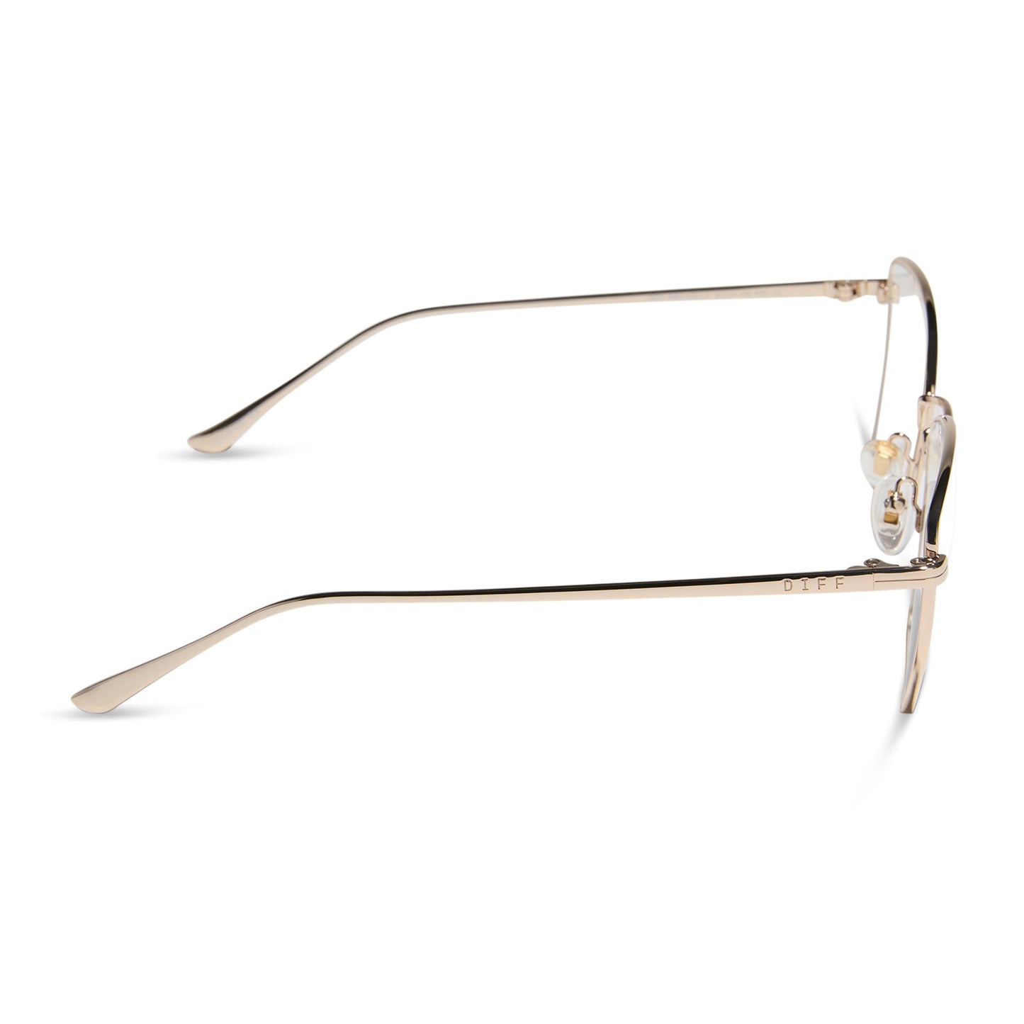 diff eyewear featuring the connie cat eye prescription glasses with a gold frame side view