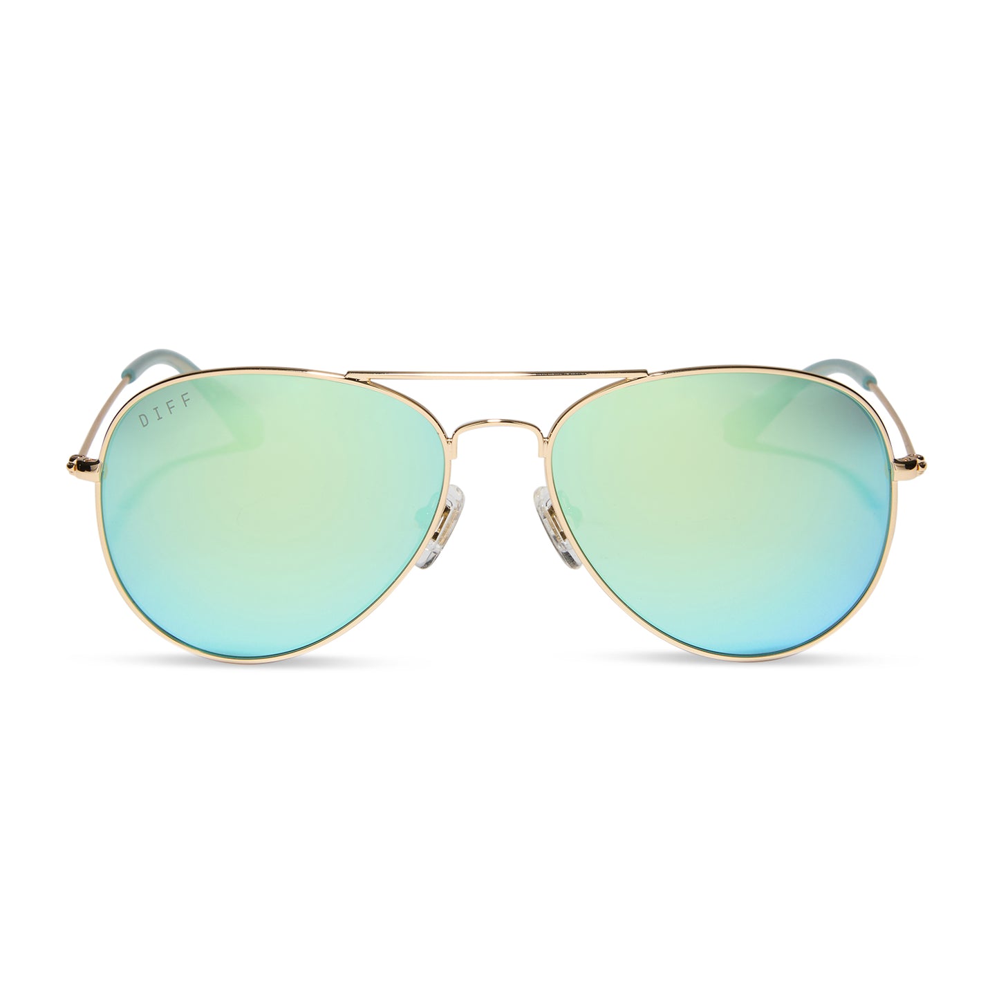 diff eyewear wholesale cruz aviator sunglasses with a gold frame and aquatic awe teal lenses front view