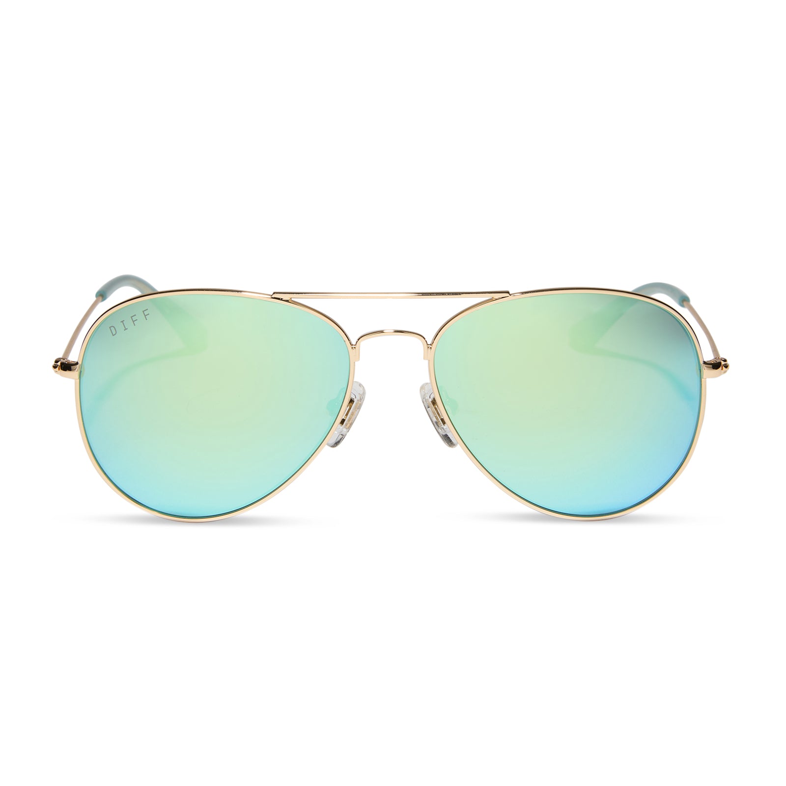 diff eyewear wholesale cruz aviator sunglasses with a gold frame and aquatic awe teal lenses front view