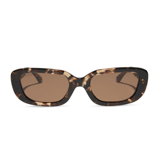 diff eyewear featuring the daphne rectangle sunglasses with a espresso tortoise + metal frame and brown polarized lenses front view