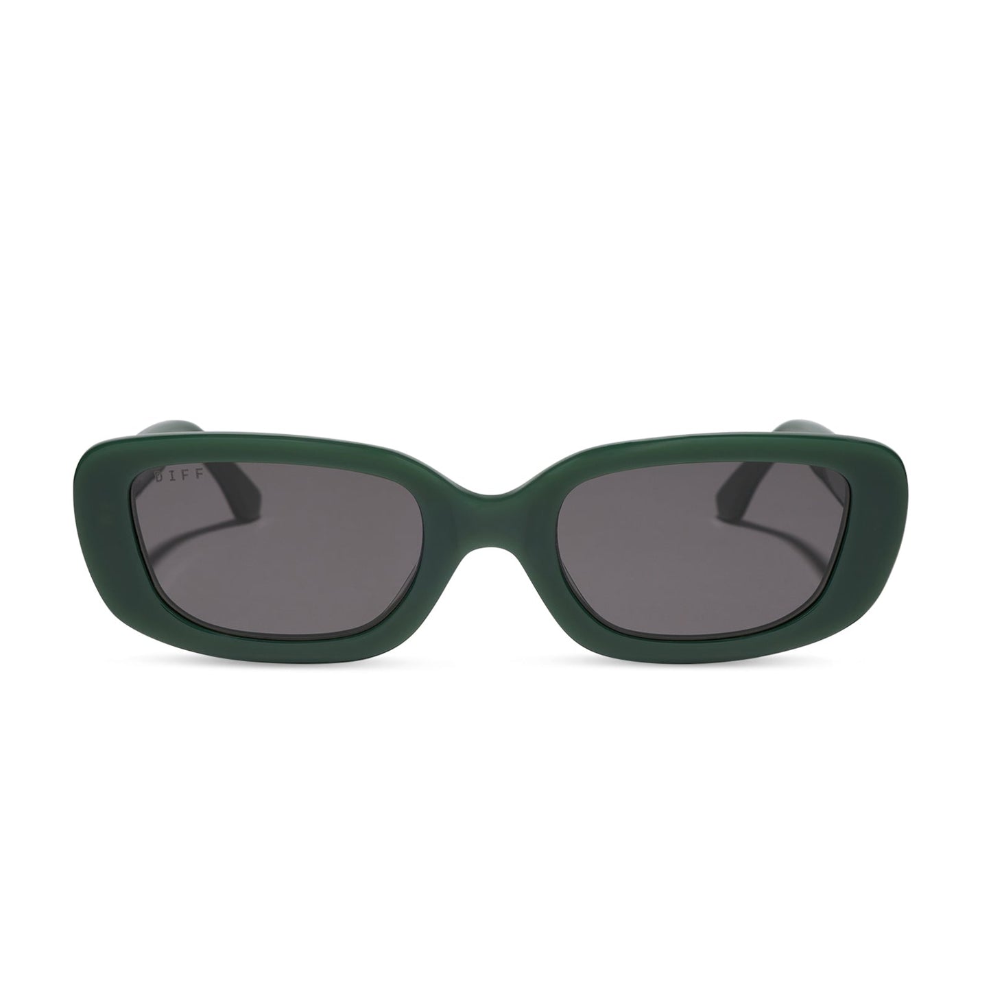 diff eyewear featuring the daphne rectangle sunglasses with a fairway green acetate frame and grey lenses front view