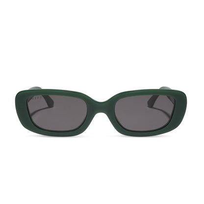 diff eyewear featuring the daphne rectangle sunglasses with a fairway green acetate frame and grey lenses front view