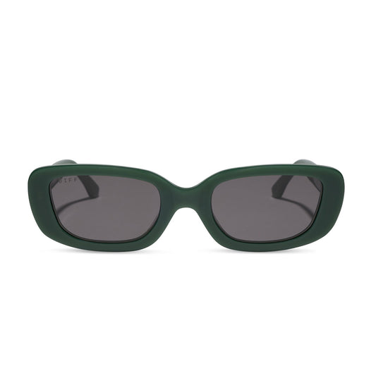 diff eyewear featuring the daphne rectangle sunglasses with a fairway green acetate frame and grey lenses front view