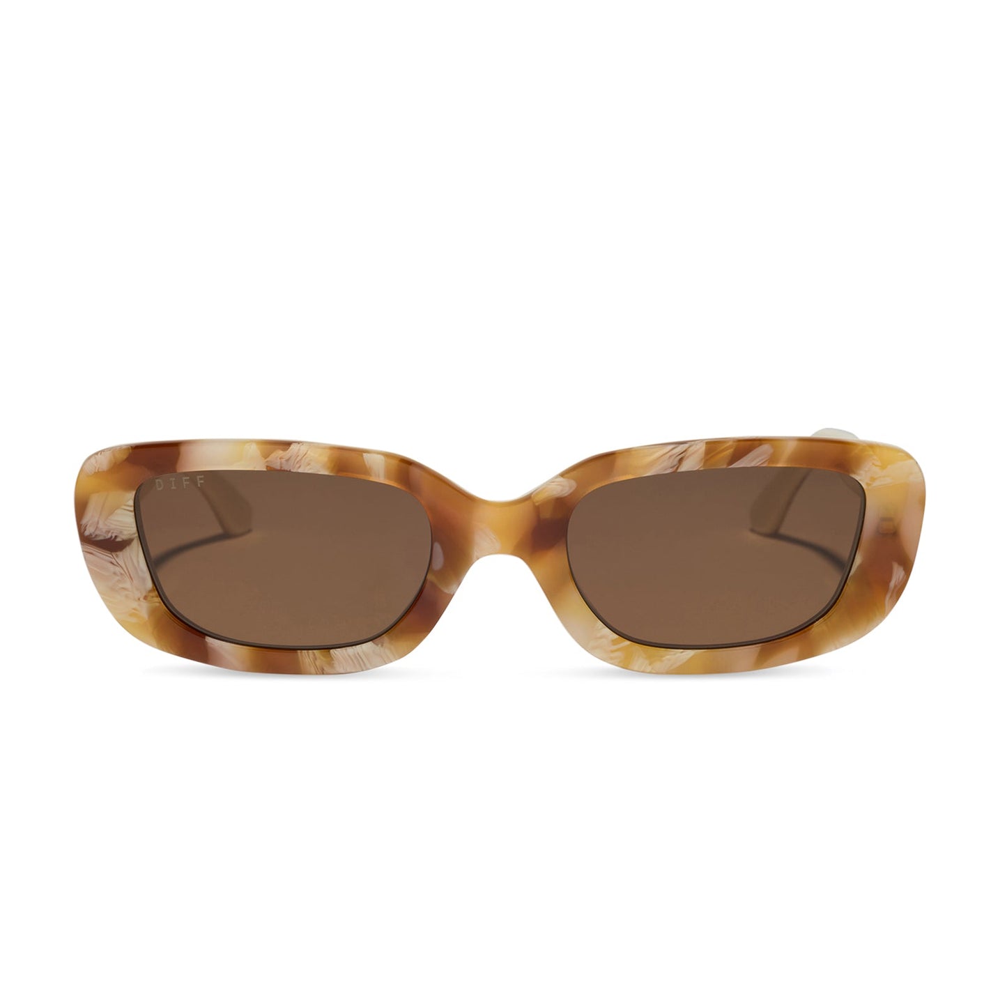 diff eyewear featuring the daphne rectangle sunglasses with a gilded tortoise outside and courtside ivory white inside acetate frame and brown polarized lenses front view